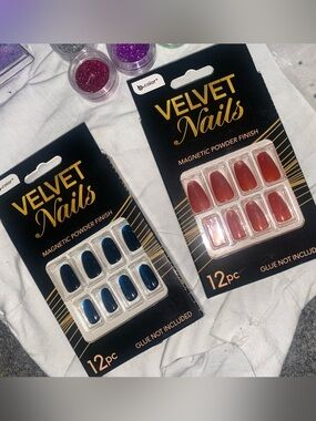 Velvet Nails Magnetic Powder Finish Press-On Set - Blue & Rust